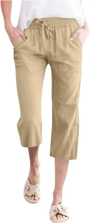 Women's Summer High Waist Linen Palazzo Pants Wide Leg Long Button Up Jogger Pant Trousers with Pocket