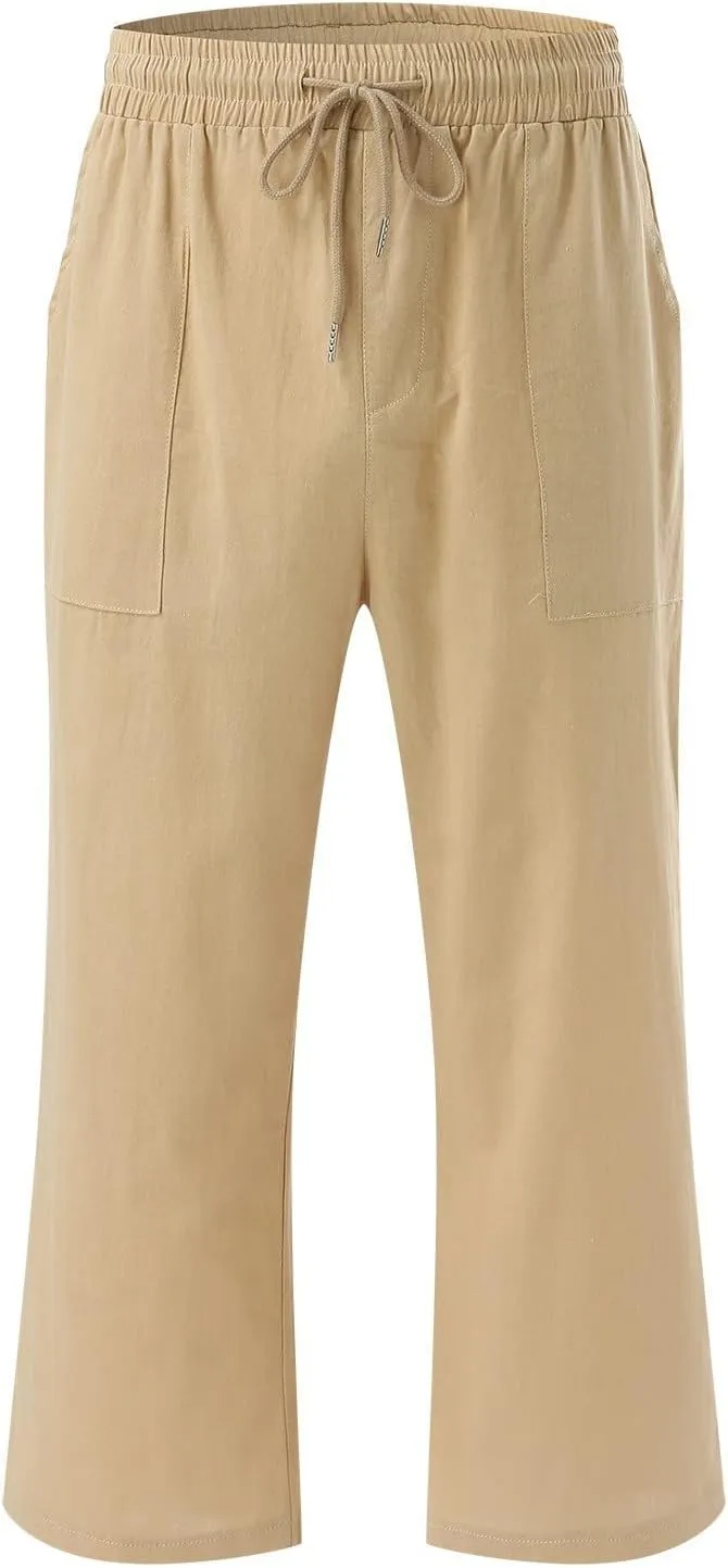 Women's Summer High Waist Linen Palazzo Pants Wide Leg Long Button Up Jogger Pant Trousers with Pocket