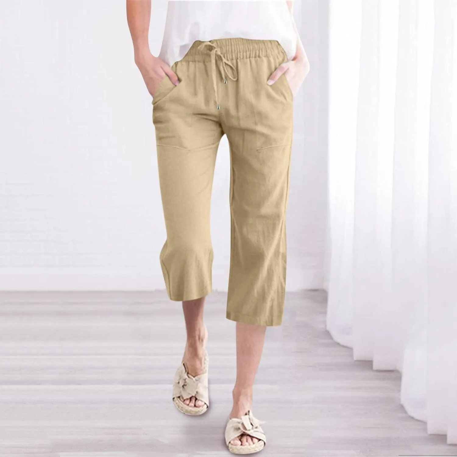Women's Summer High Waist Linen Palazzo Pants Wide Leg Long Button Up Jogger Pant Trousers with Pocket