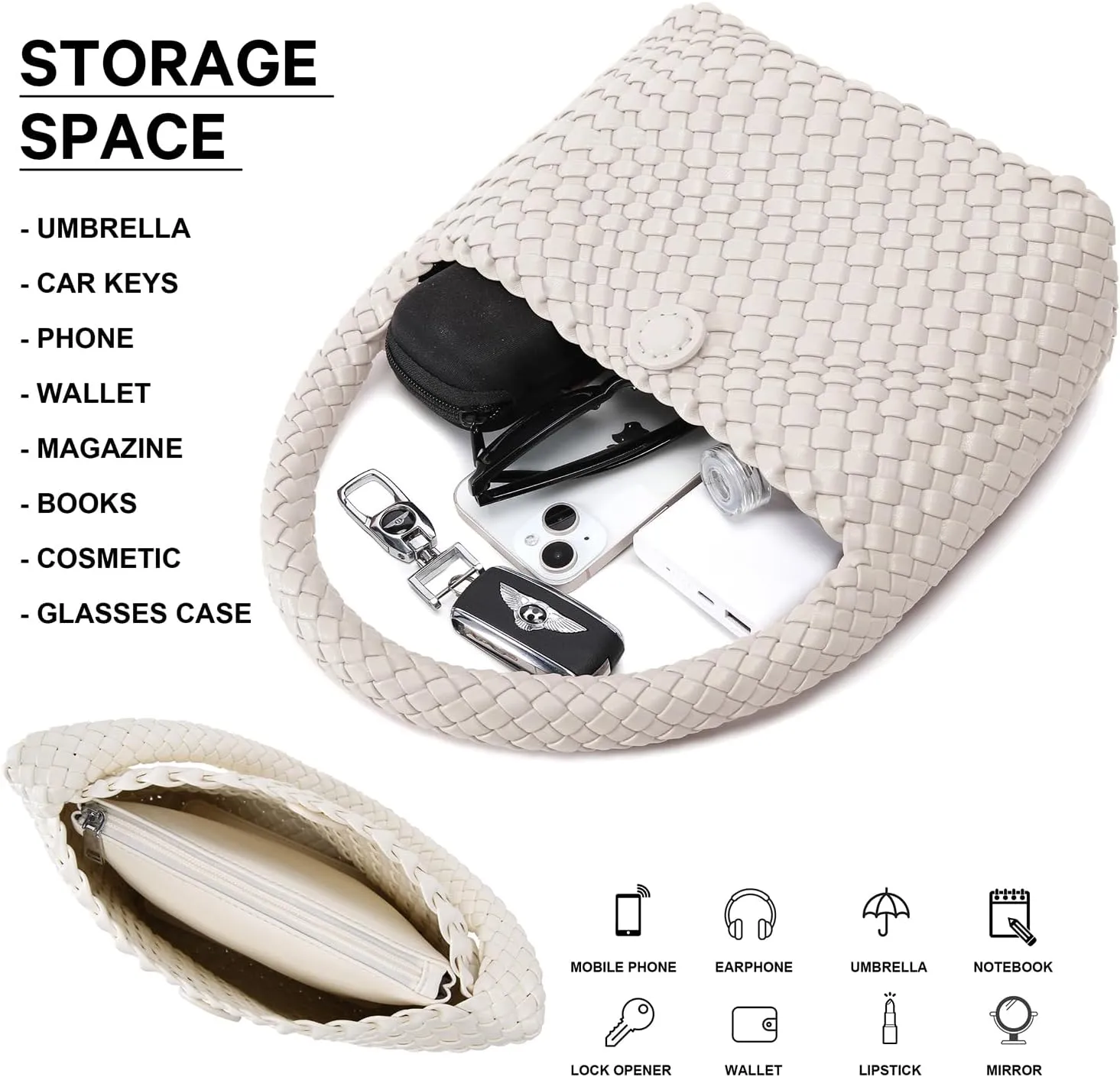 Woven Bag for Women, Small Vegan Leather Summer Beach Purse, and Travel Handbags Ladies' Retro Chic Shoulder Bags