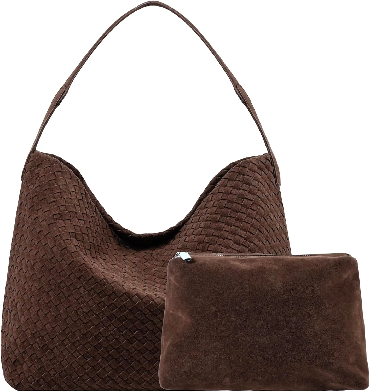 Woven Leather Tote Bag for Women, Vintage Large Suede Woven Purse, Vegan Leather Shoulder Bag Braided Handbag With Purse