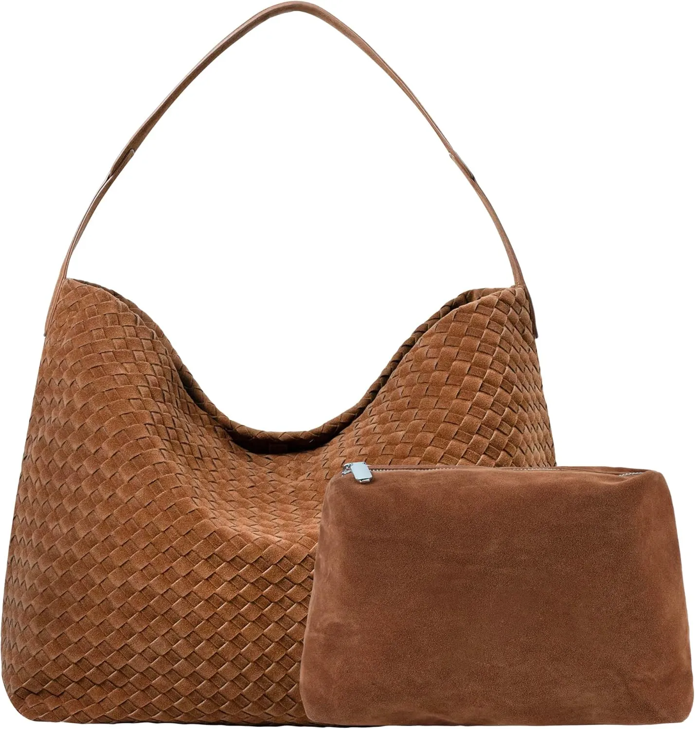 Woven Leather Tote Bag for Women, Vintage Large Suede Woven Purse, Vegan Leather Shoulder Bag Braided Handbag With Purse