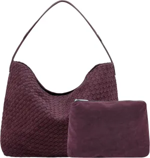 Woven Leather Tote Bag for Women, Vintage Large Suede Woven Purse, Vegan Leather Shoulder Bag Braided Handbag With Purse