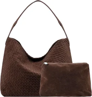 Woven Leather Tote Bag for Women, Vintage Large Suede Woven Purse, Vegan Leather Shoulder Bag Braided Handbag With Purse