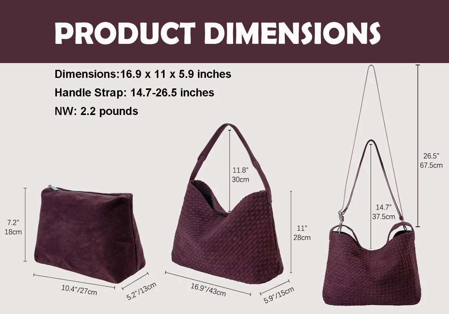 Woven Leather Tote Bag for Women, Vintage Large Suede Woven Purse, Vegan Leather Shoulder Bag Braided Handbag With Purse