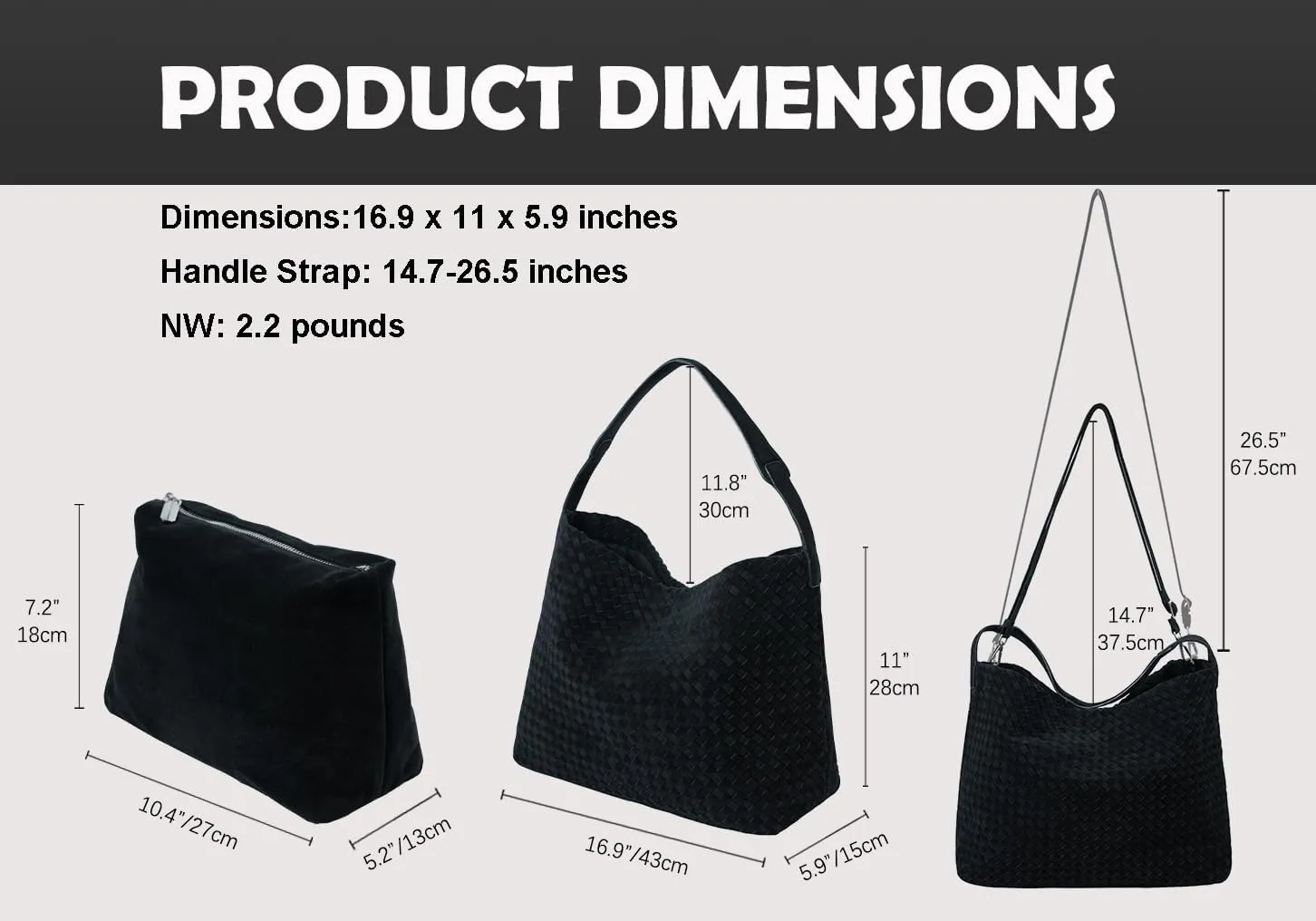 Woven Leather Tote Bag for Women, Vintage Large Suede Woven Purse, Vegan Leather Shoulder Bag Braided Handbag With Purse