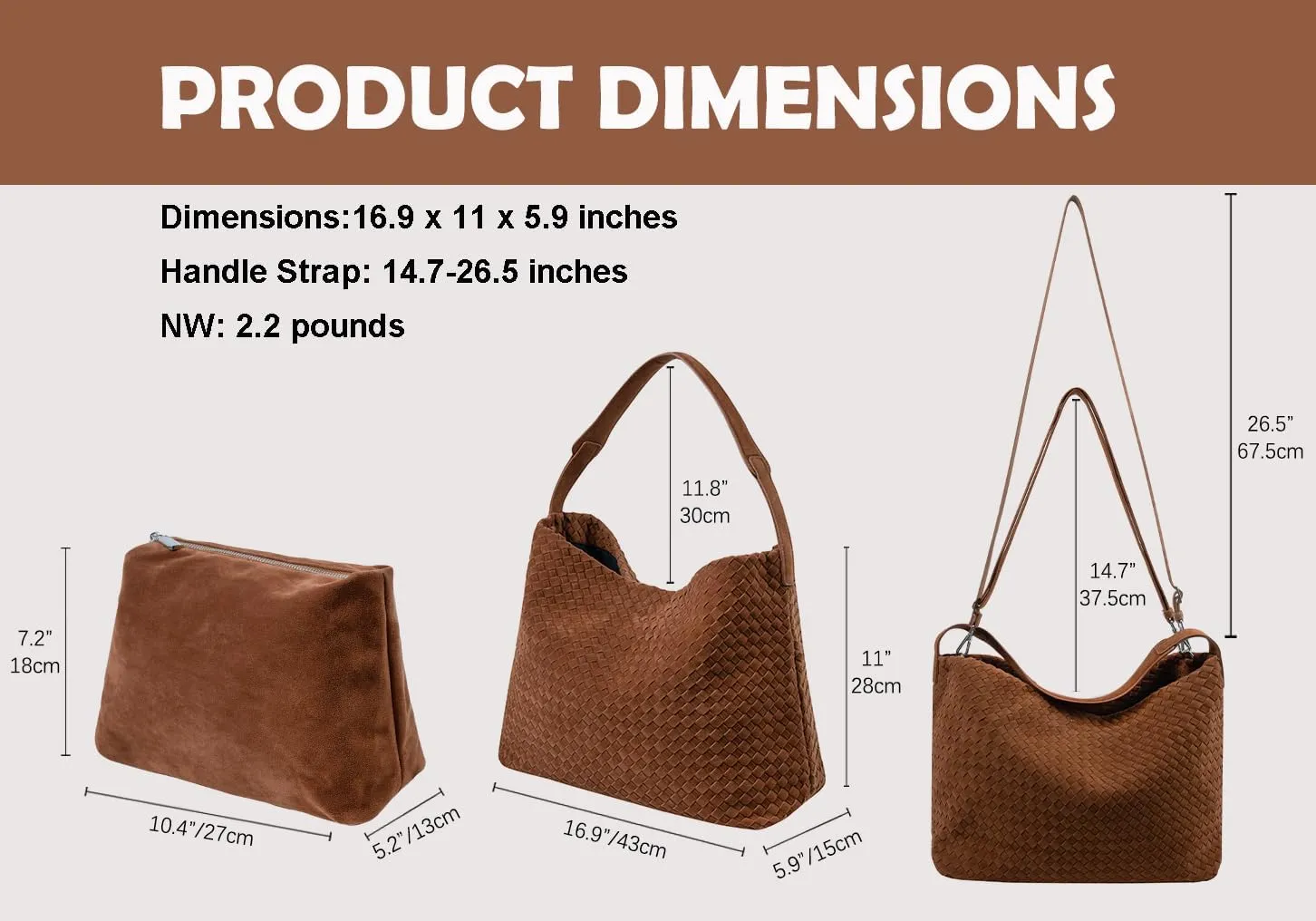 Woven Leather Tote Bag for Women, Vintage Large Suede Woven Purse, Vegan Leather Shoulder Bag Braided Handbag With Purse
