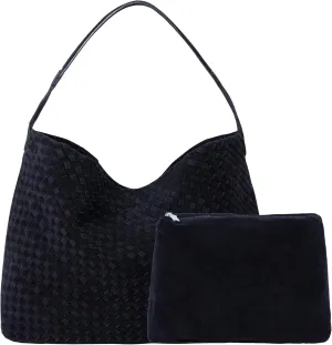 Woven Leather Tote Bag for Women, Vintage Large Suede Woven Purse, Vegan Leather Shoulder Bag Braided Handbag With Purse