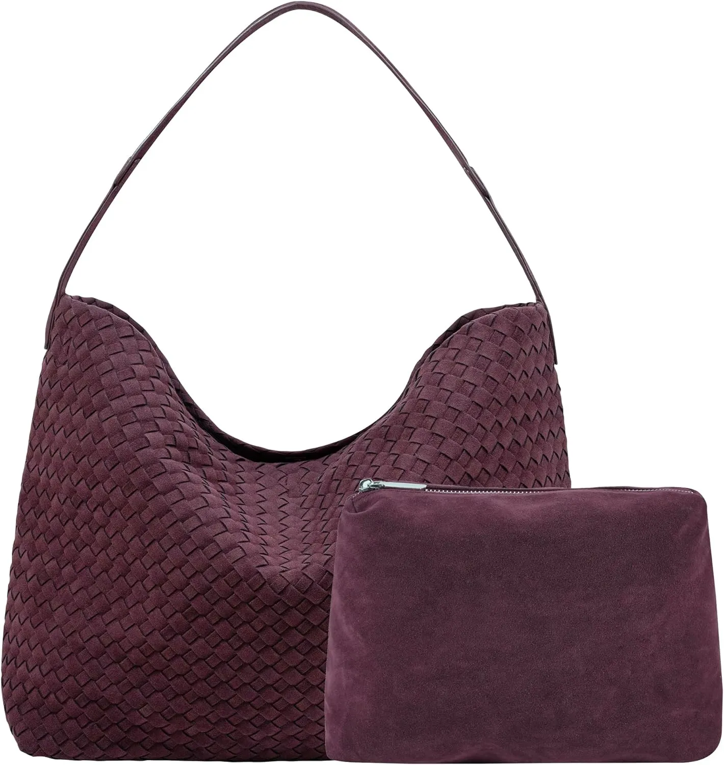 Woven Leather Tote Bag for Women, Vintage Large Suede Woven Purse, Vegan Leather Shoulder Bag Braided Handbag With Purse