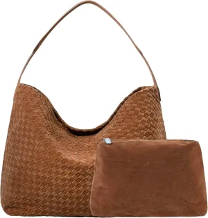 Woven Leather Tote Bag for Women, Vintage Large Suede Woven Purse, Vegan Leather Shoulder Bag Braided Handbag With Purse