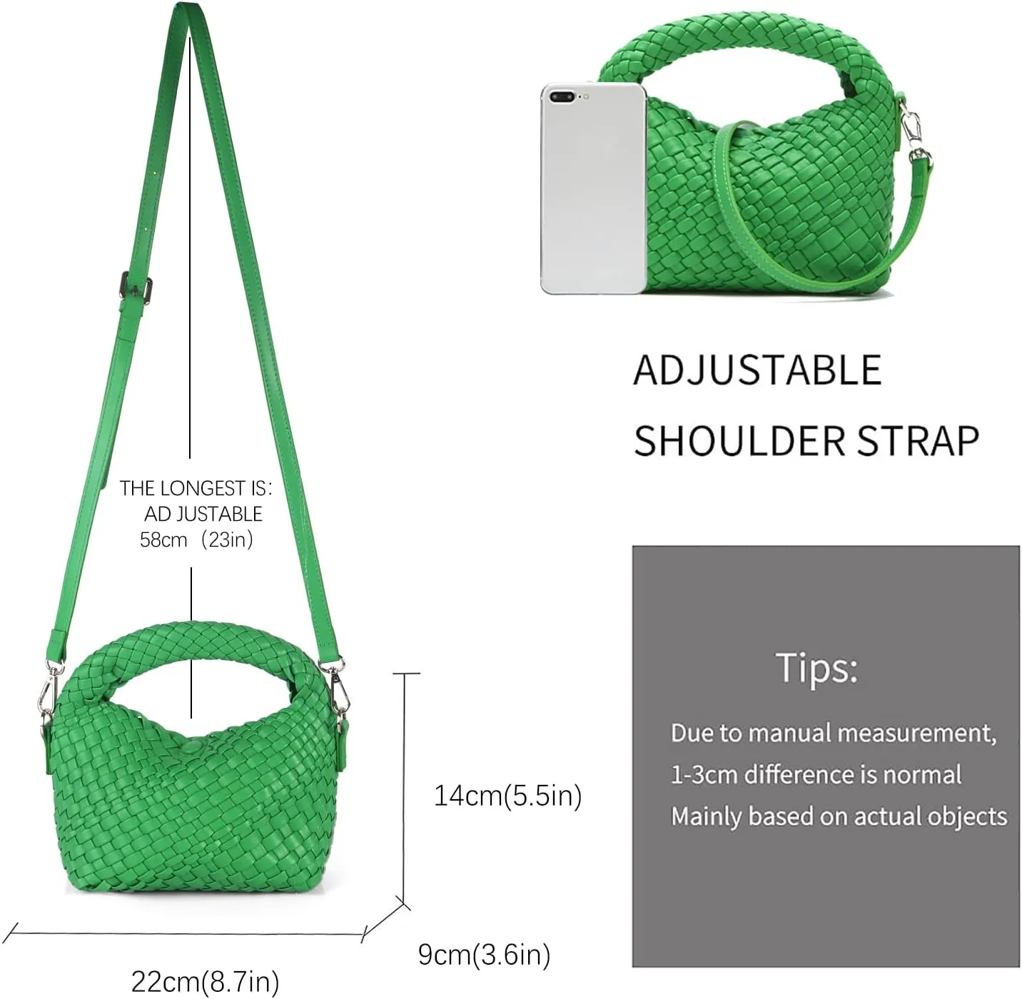 Woven Purse bag For Women, Small Crossbody Tote Bag with Detachable Shoulder Strap, Girls Top Handle Handbag