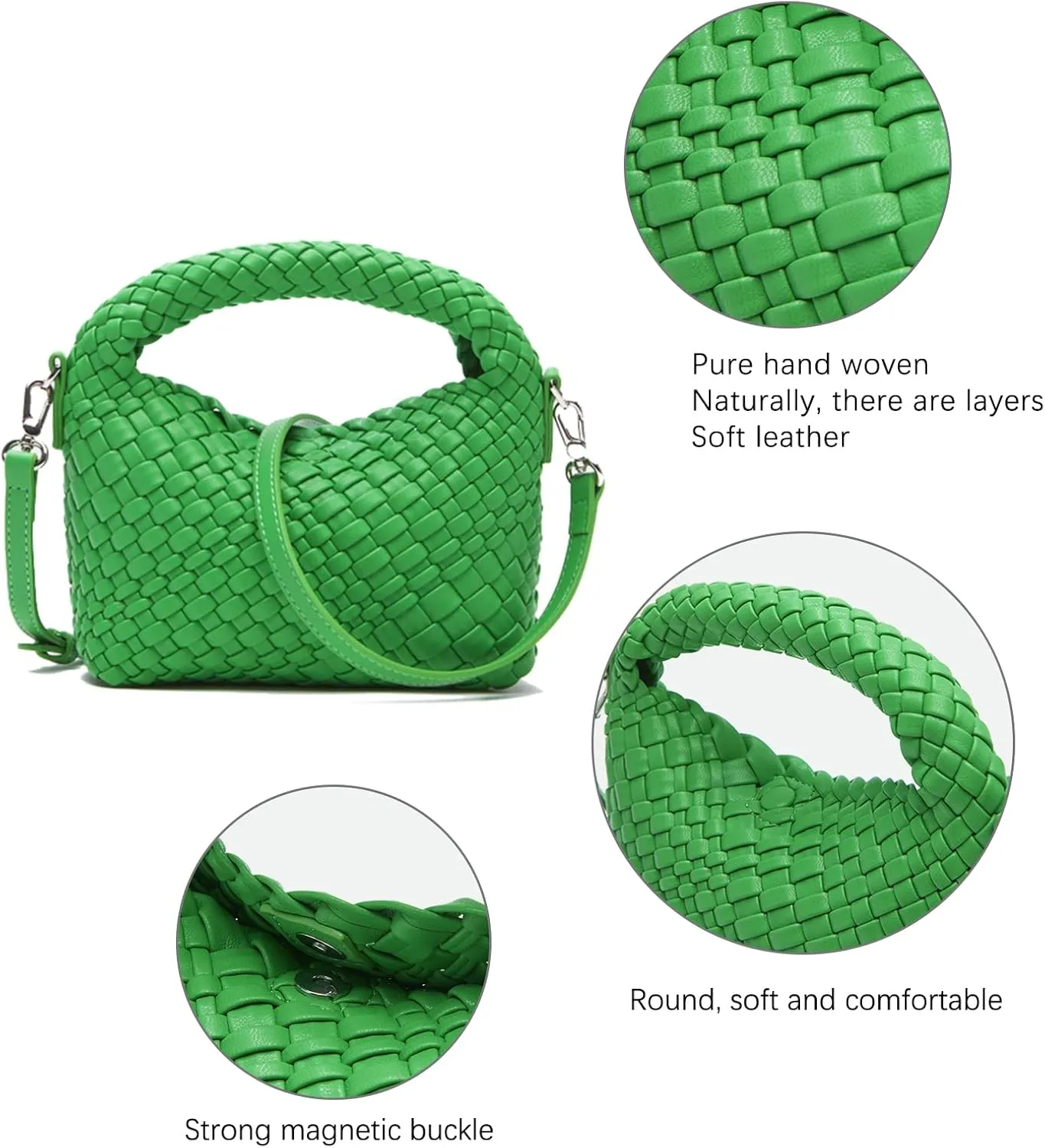 Woven Purse bag For Women, Small Crossbody Tote Bag with Detachable Shoulder Strap, Girls Top Handle Handbag