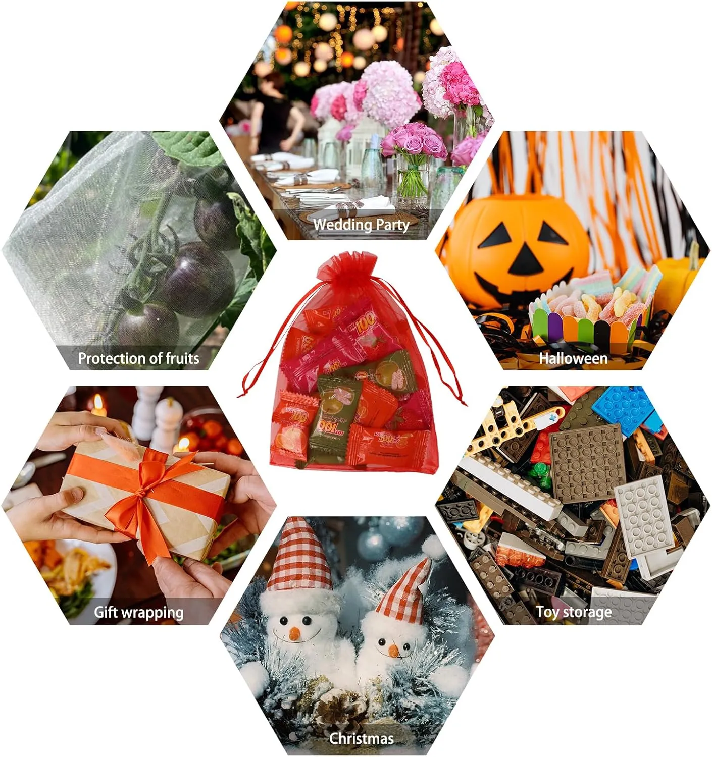 Wudygirl 100PCS Organza Bags 5X7 Inch Favor Bags Jewelry Bags Drawstring for Christmas Candy Wedding Favor Party Baby Shower(Red 5X7)