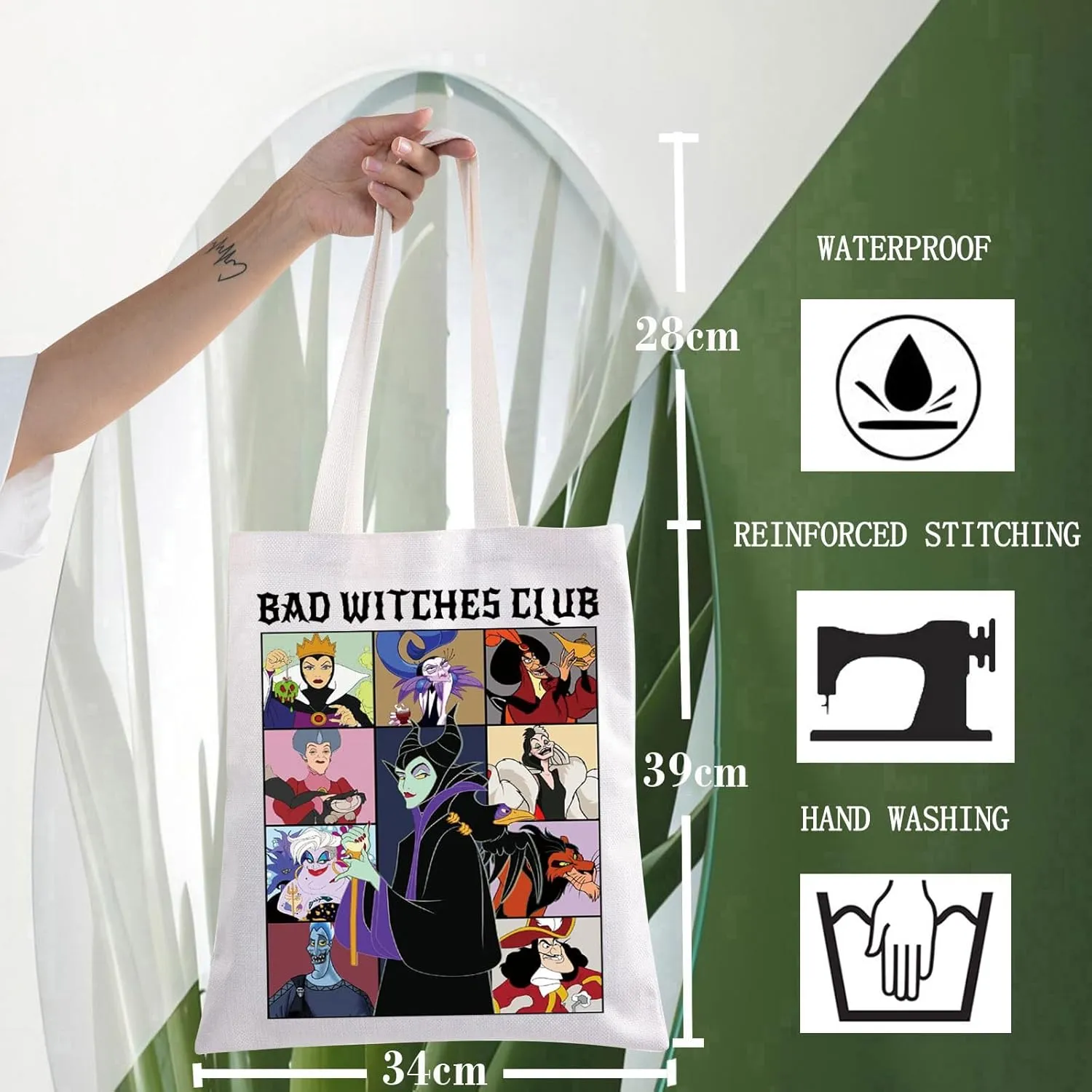 WZMPA Villains Tote Bag Yzma＆Evil Queen＆Jafar Fans Gift Bad Witches Club Ursula Shoulder Bag Villains Movie Merch