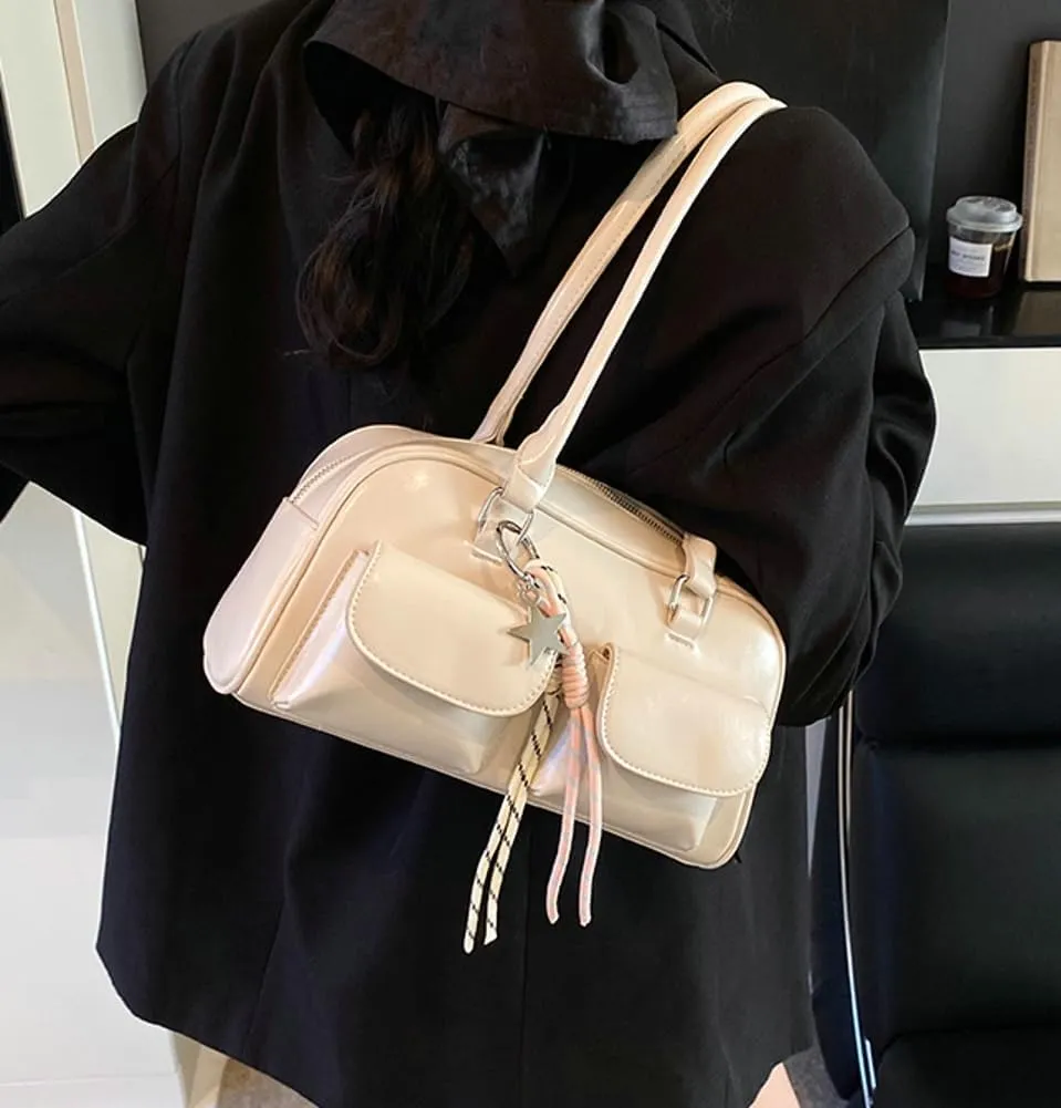 Y2K Shoulder Purses for Women Trendy - PU Leather Retro Boston Handbag, Versatile for Work and Travel