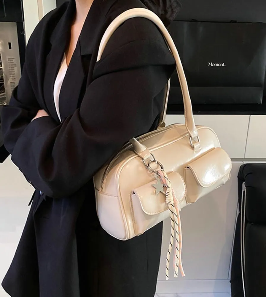 Y2K Shoulder Purses for Women Trendy - PU Leather Retro Boston Handbag, Versatile for Work and Travel