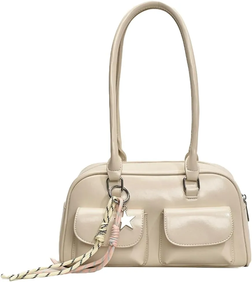 Y2K Shoulder Purses for Women Trendy - PU Leather Retro Boston Handbag, Versatile for Work and Travel