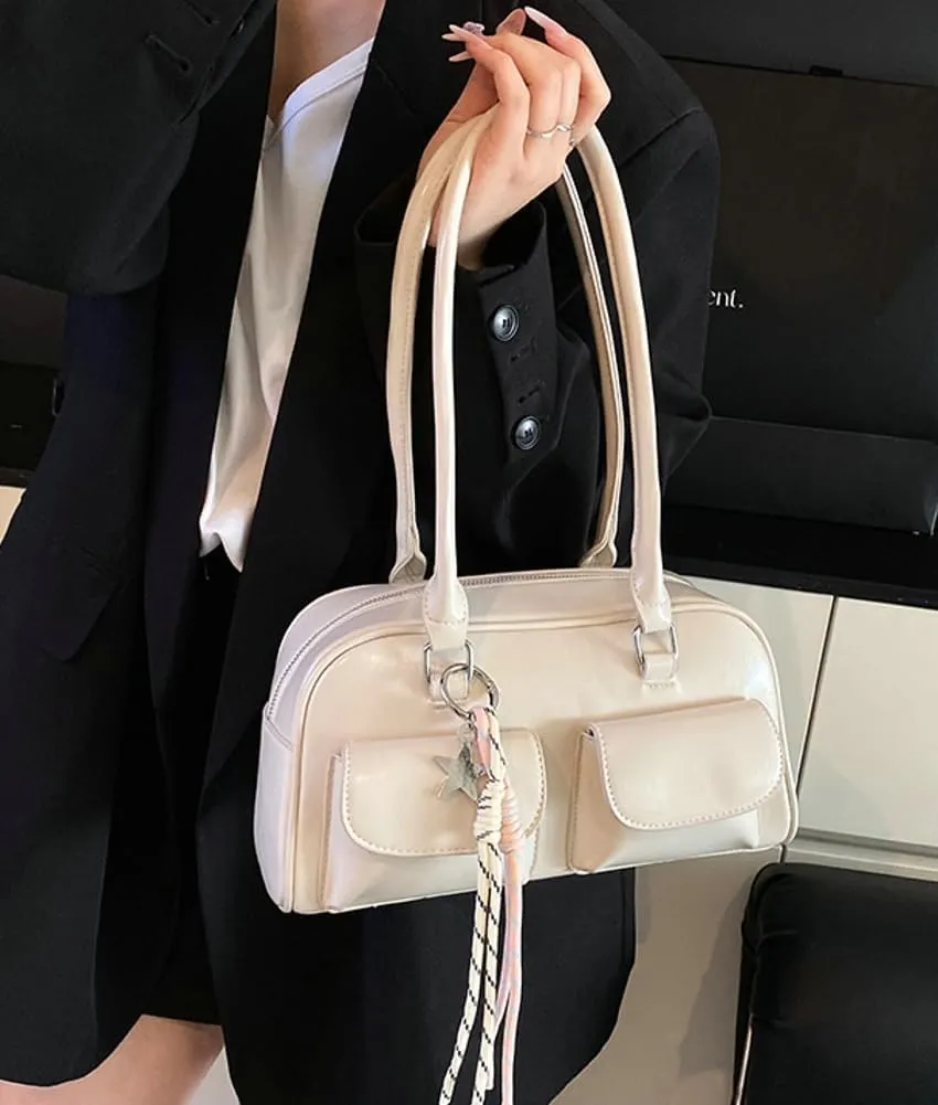 Y2K Shoulder Purses for Women Trendy - PU Leather Retro Boston Handbag, Versatile for Work and Travel