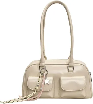 Y2K Shoulder Purses for Women Trendy - PU Leather Retro Boston Handbag, Versatile for Work and Travel