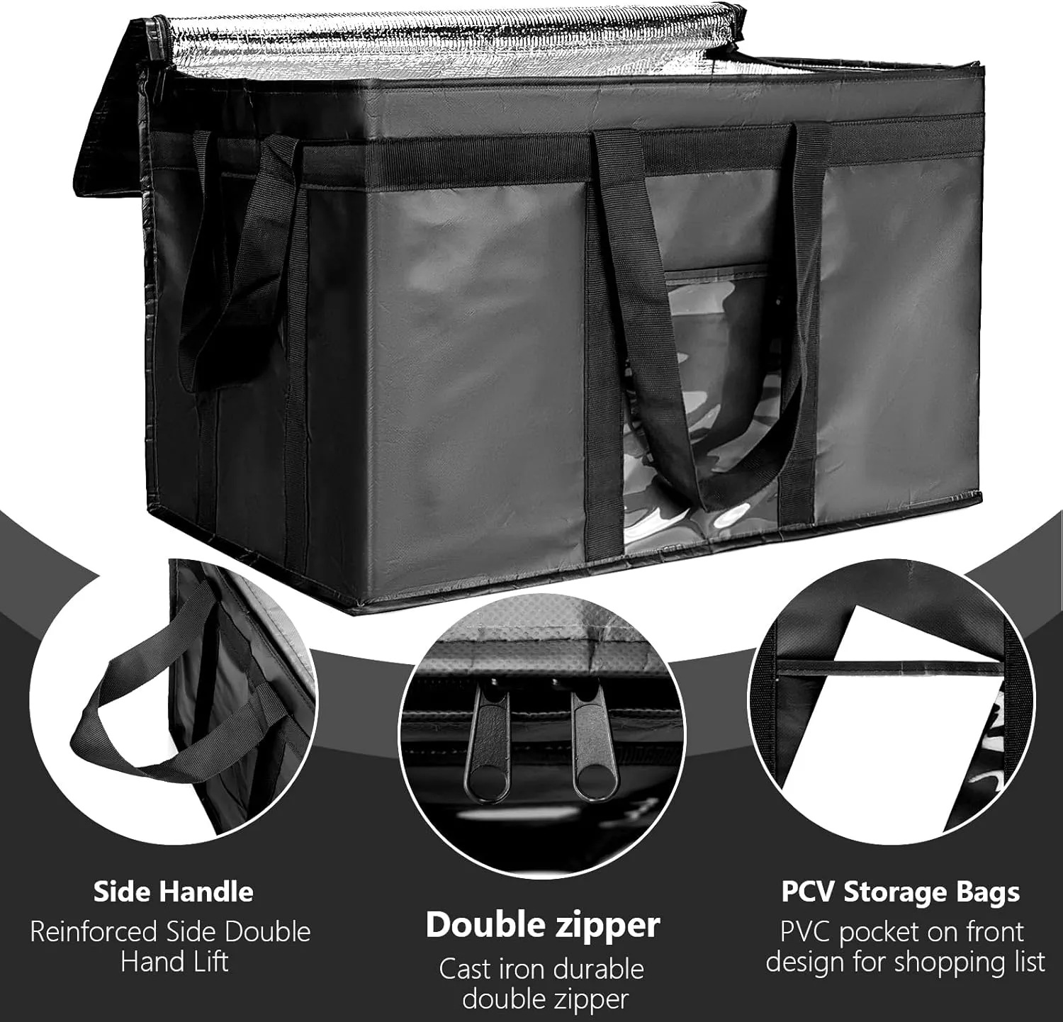 Yalin XXXL Large Insulated Cooler Bag, Styrofoam Cooler of Keep Food Hot or Cold, Reusable Double Zipper Food Delivery Bag for Grocery Shopping, 23" W x 15" H x 14" D