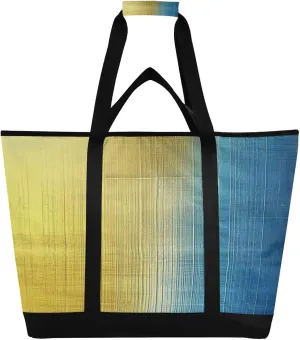Yellow Blue Pattern Reusable Insulated Lunchbox Cooler Bag, Leakproof Kitchen Grocery Bag Collapsible Portable Cooler Tote Bag for Picnic, Camping, Office, Travel