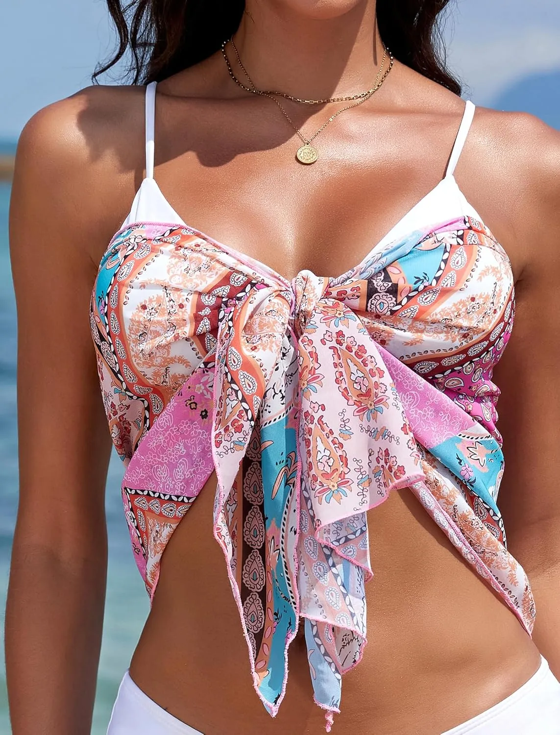ZAFUL Boho Beach Cover Ups for Women Sarong Coverups Sheer Bikini Chiffon Wraps Skirts for Swimwear