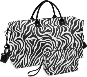 Zebra Black Travel Duffel Bag with Toiletry Bag Personalized Weekender Bag for Travel Sports Trips Large Gym Duffel Bag Overnight Bag for Women & Men