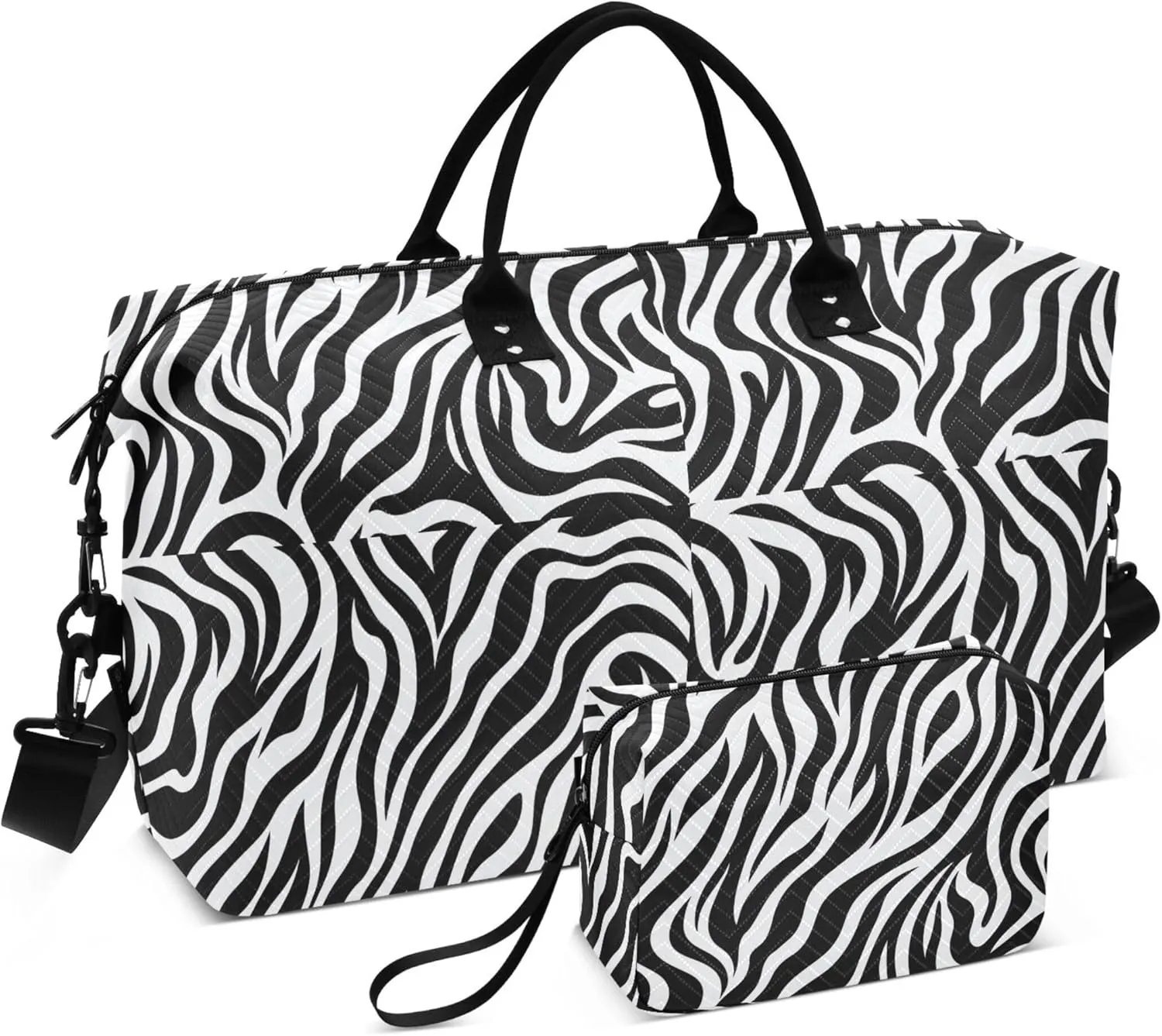 Zebra Black Travel Duffel Bag with Toiletry Bag Personalized Weekender Bag for Travel Sports Trips Large Gym Duffel Bag Overnight Bag for Women & Men