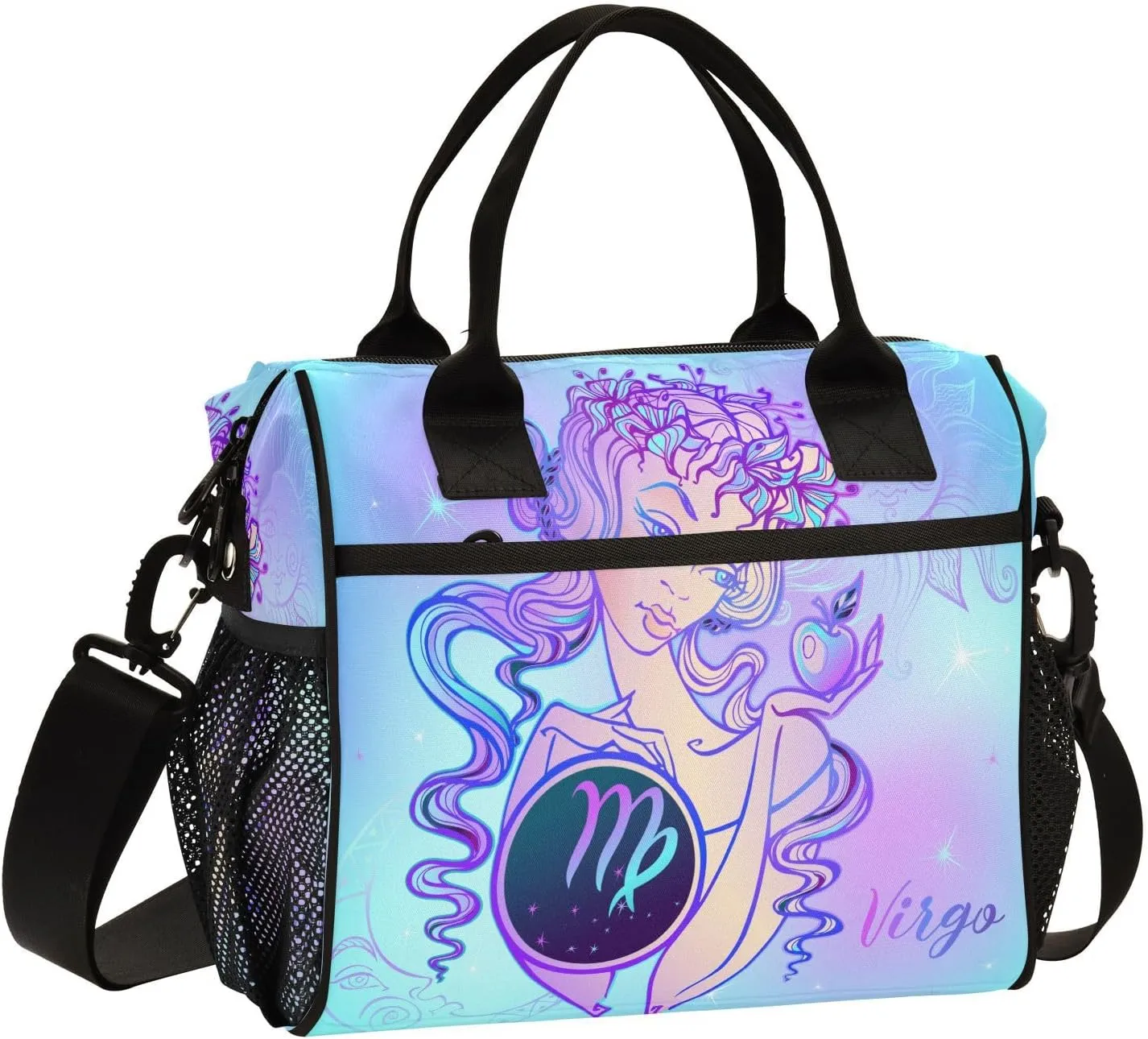 Zodiac-sign-virgo Insulated Cooler Lunch Bag for Women Men, Reusable Lunch Tote Bag with Adjustable Shoulder Belt for Travel Picnic Working,M