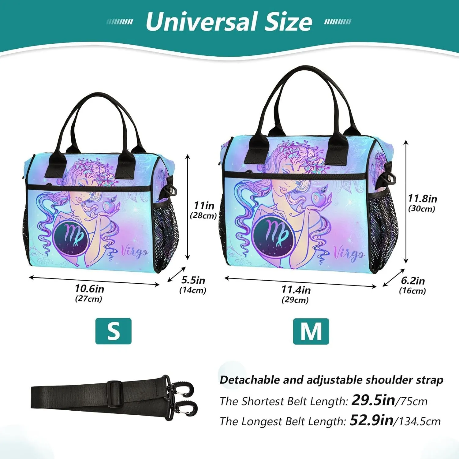 Zodiac-sign-virgo Insulated Cooler Lunch Bag for Women Men, Reusable Lunch Tote Bag with Adjustable Shoulder Belt for Travel Picnic Working,M